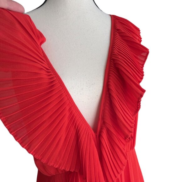 ZARA ORANGE GORGEOUS PLEATED CHIFFON MAXI DRESS WITH OPENED BACK, SZ. M, NWT - Picture 3 of 12